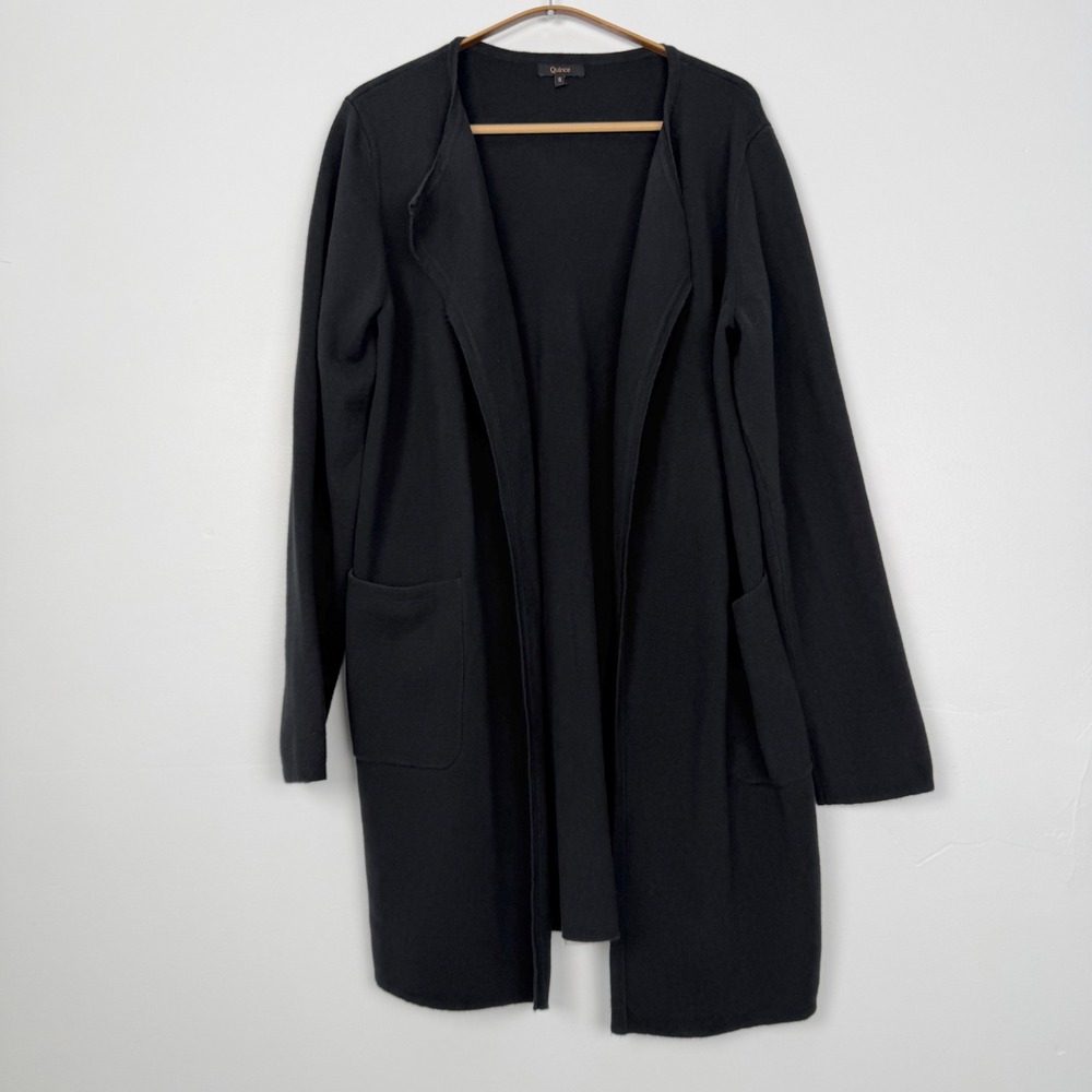 Quince Organic Cotton Knit Collarless Coat Black Sweater Cardigan SHWDC01 Small